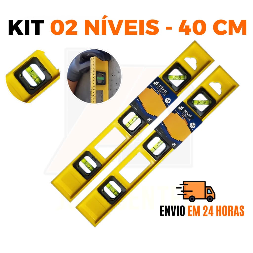 Kit Nível Régua 3 Bolhas 40cm Profissional ABS de Prumo Nivelador