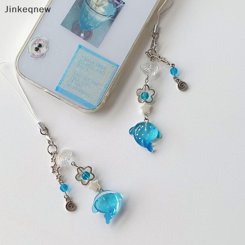 JNBR Bonito Simulação Marinha Corrente Do Telefone Móvel Artesanal Frisado Chaveiro Acessório Peixe Charme Estético Y2k