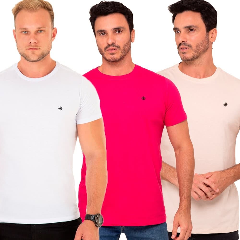 Kit 3 Camisetas Masculina Algodão Premium Macia Casual Minimalista Básica Lisa