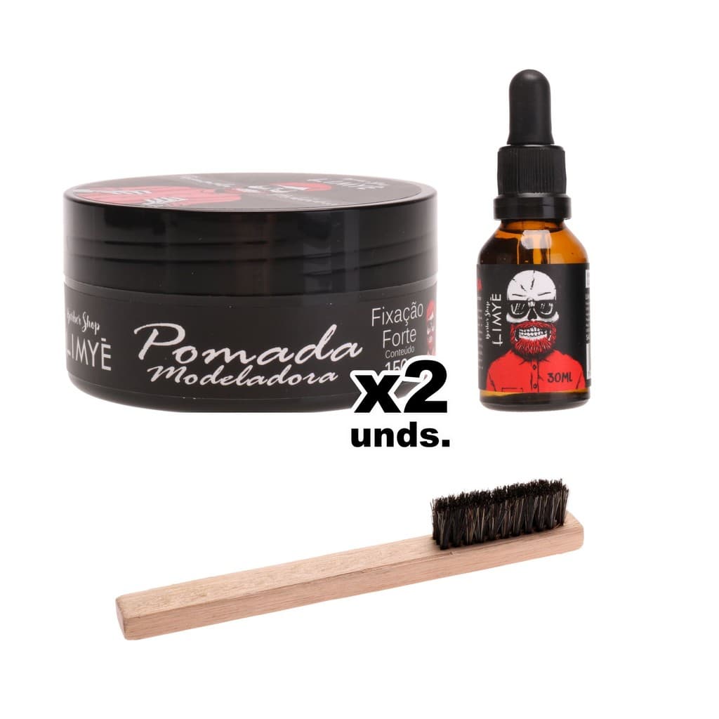 KIT 02 X Cera Modeladora Estilizadora INCOLOR + Óleo para Barba e Bigode + BRINDE Escova para Barba