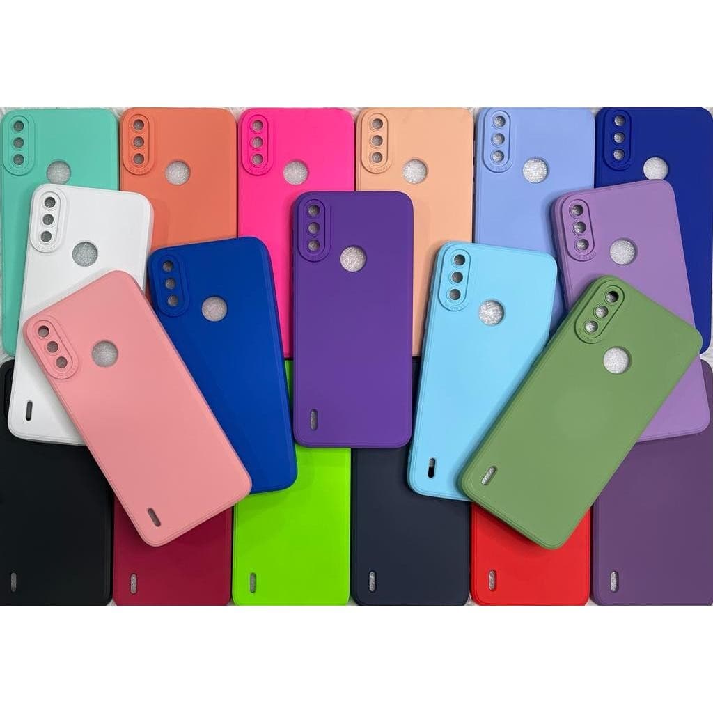 Kit - Capa Capinha Case + Película - Moto Motorola E7 Power Silicone Aveludado Protetora Colorido