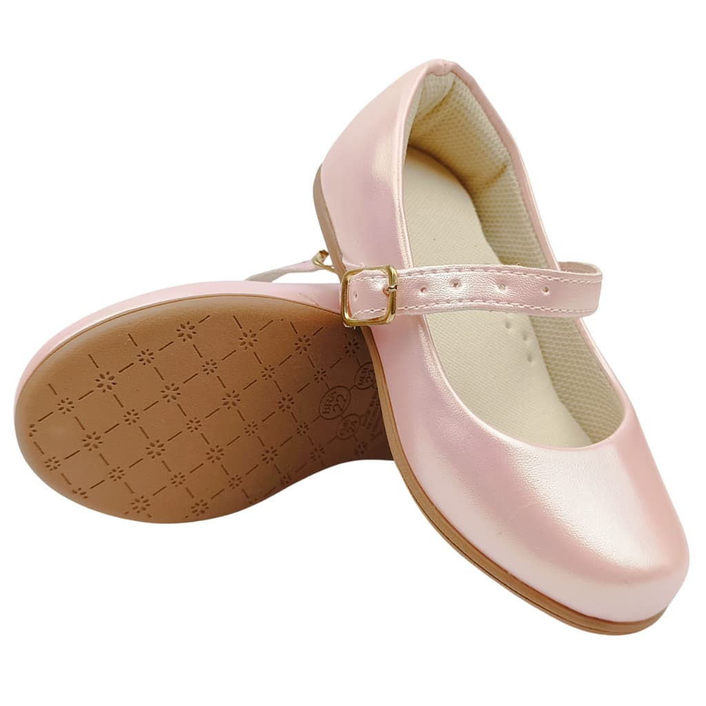 Sapatilha Rosa Brilhante com Alça Ajustável e Fecho Dourado