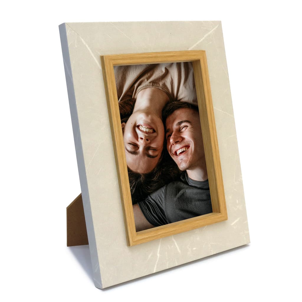 Porta Retrato 10x15 Moldura Cor Mármore Claro e Madeira Luxo
