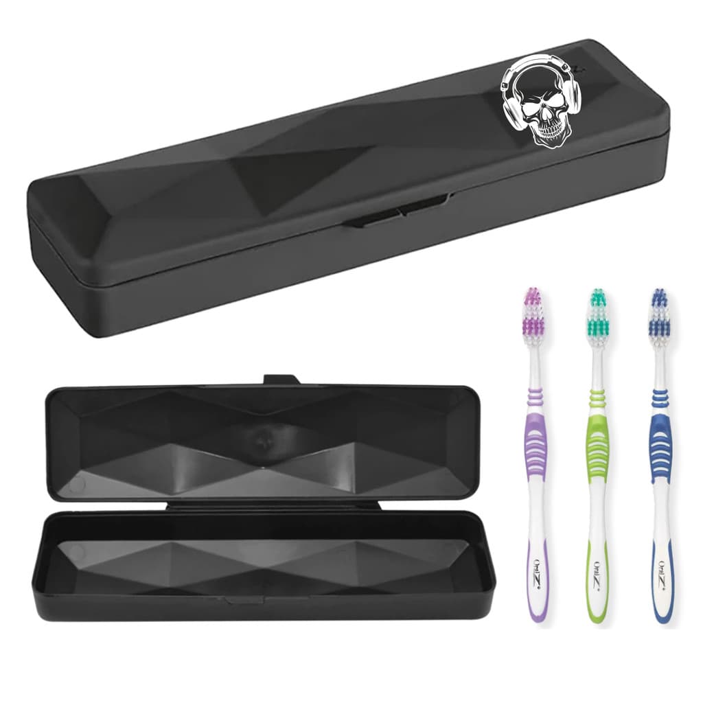 Porta Escova De Dente Caveira Fone Estojo Portátil e Escova