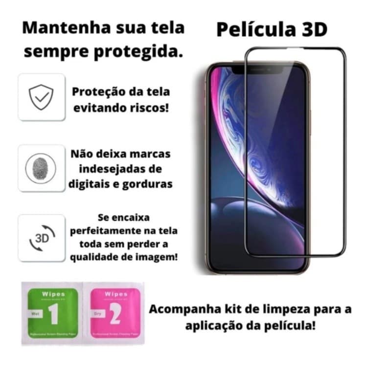 KIT5  Vidro Temperado 3D Premium Película Protectora para iPhone 17 Pro Max, 16, 15, 14, 13, 12, 11, XR, XS