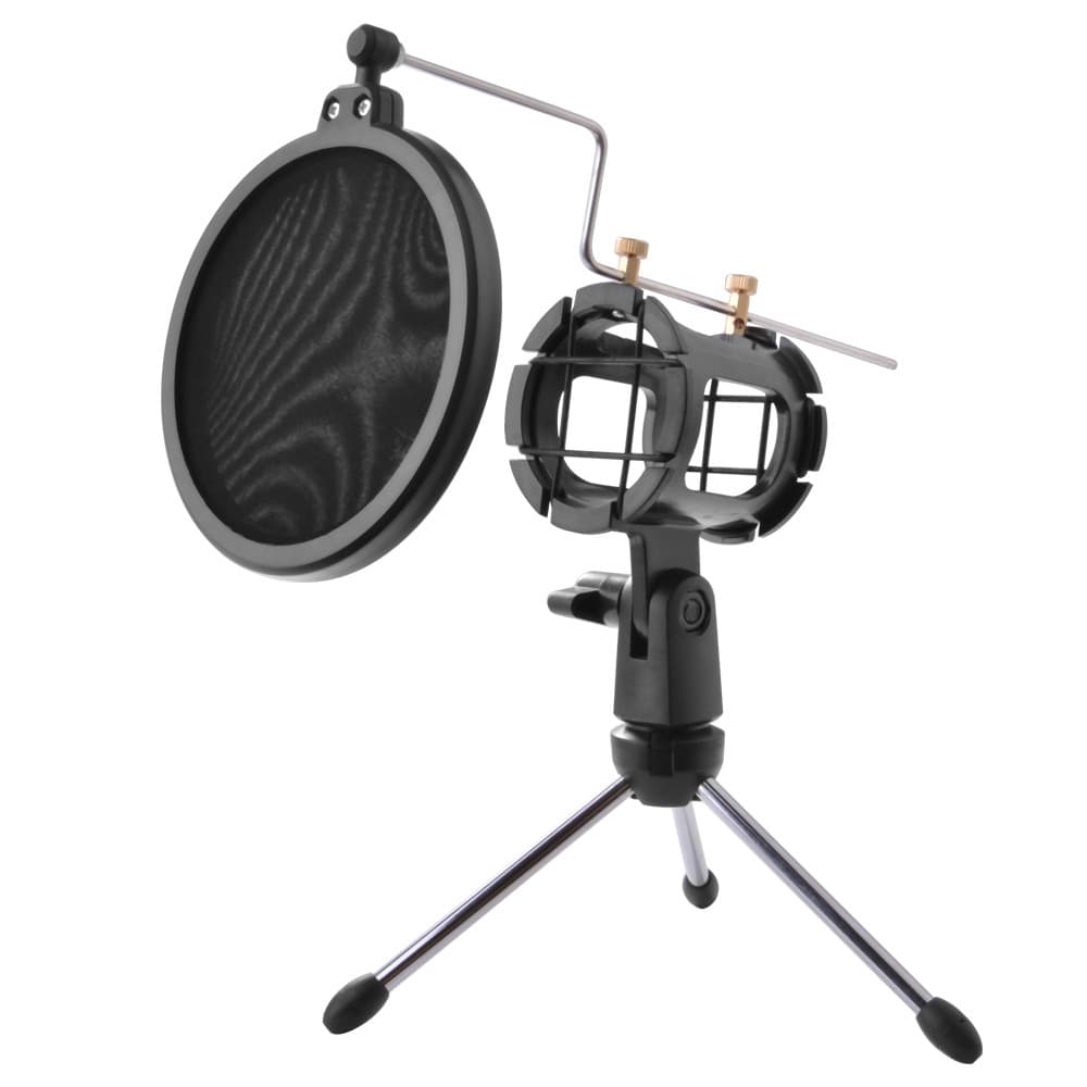 Mini Pedestal Tripé c/ Pop Filter, Shock Mount Aranha p/ Microfone Vocal