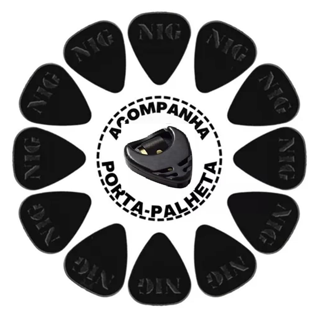 Kit Com 12 Palhetas Guitarra Baixo Nig 2,00+Porta Palhetas