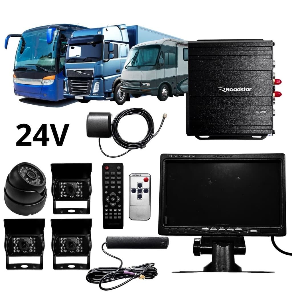 Sistema Profissional DVR 4 Câmeras Visão Noturna Acesso Remoto 4G GPS Cartão 256GB Ônibus Caminhão