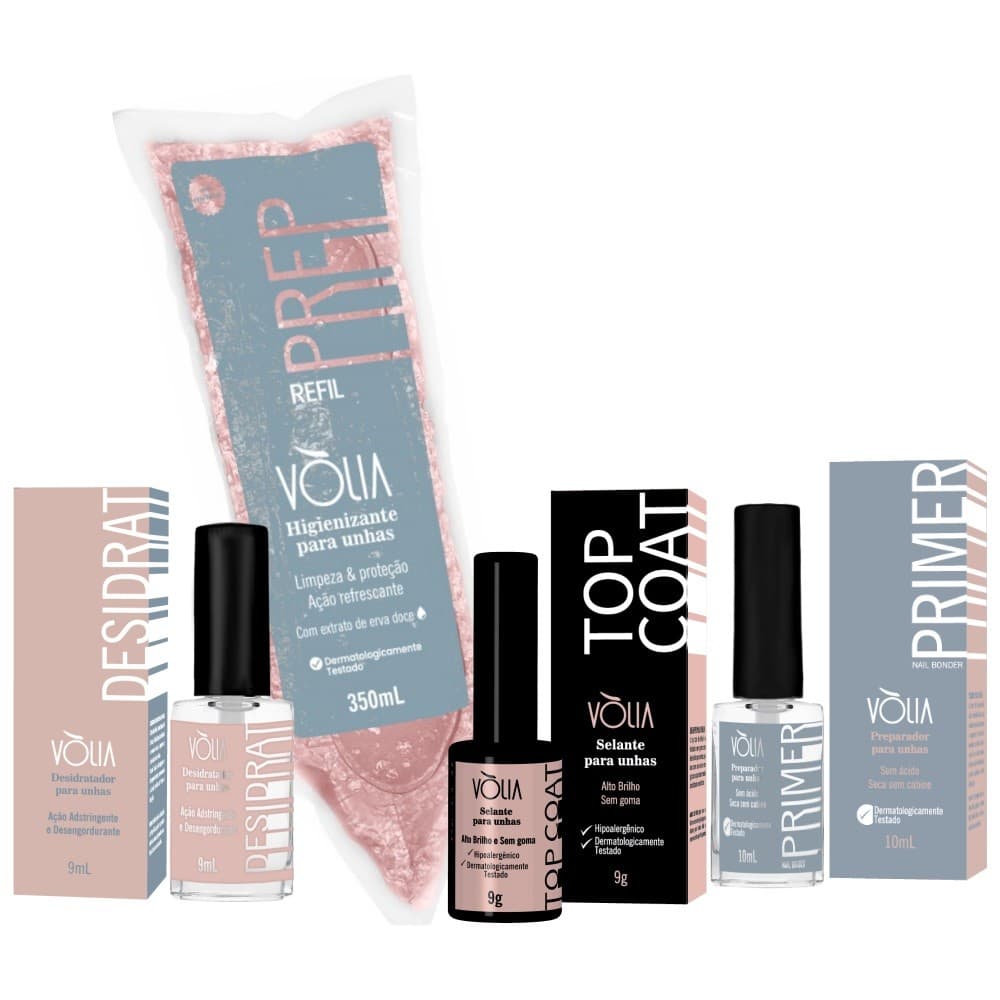 Kit Preparação Unha Em Gel Higienizante 350ml Sache Volia