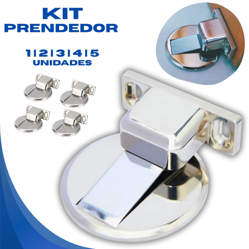 Kit Prendedor Fixador de Porta Magnético Adesivo Slim Inox Cromado Trava Porta Batente de Porta