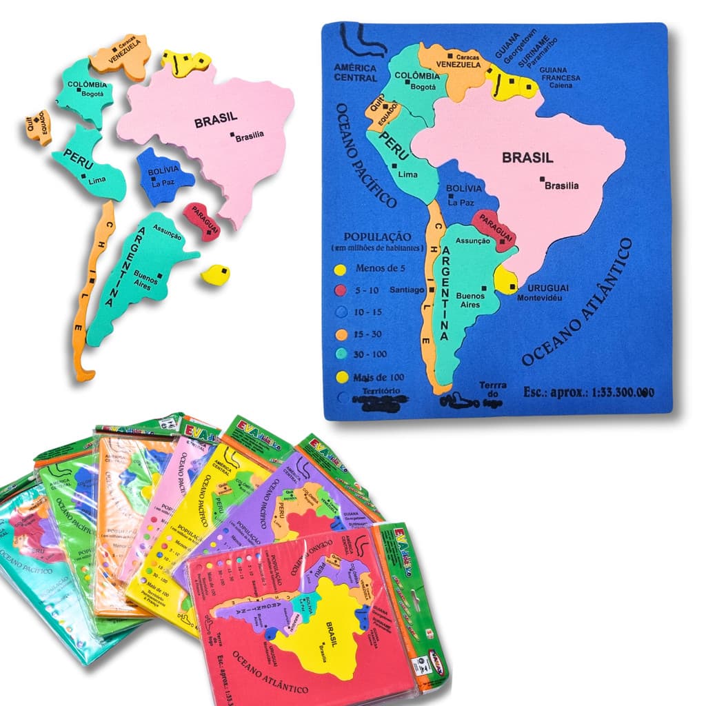 1 Mapa América do Sul Eva Pedagógico Quebra Cabeça Geografia Educativo Pedagógico