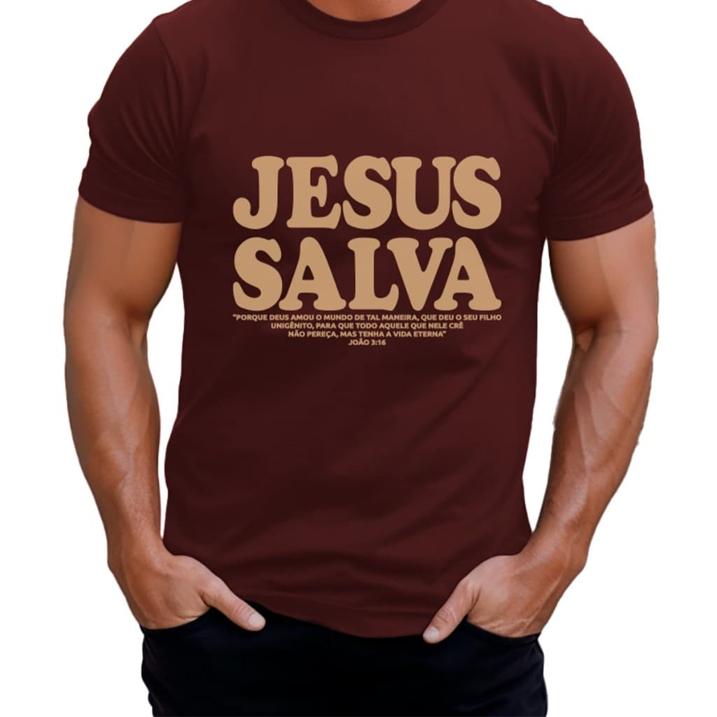 Camiseta Básica Verão Moda Cristã Estampa Jesus Salva Costura Reforçada Premium