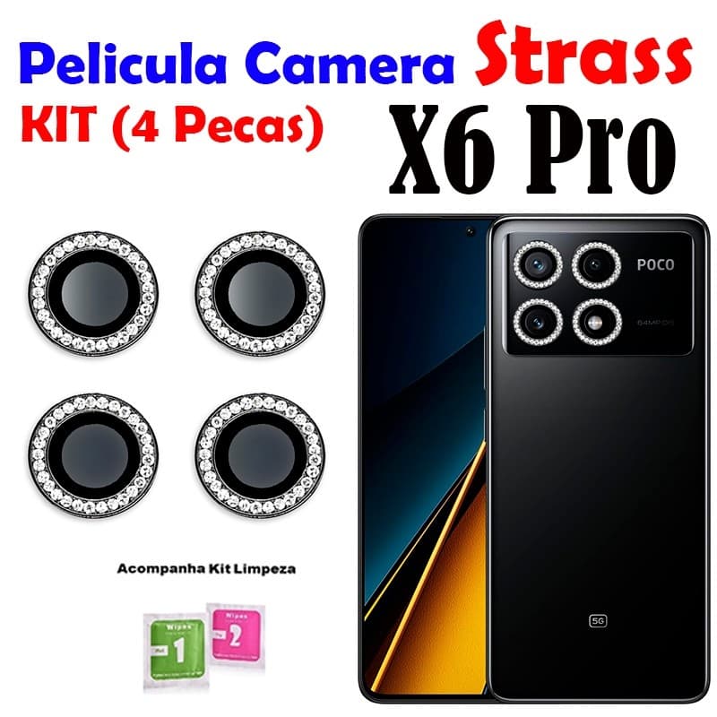 Kit (4*PCS)Película Câmera Strass X6 PRO Redmi Poco Protetor da Lente com Diamante Brilhente