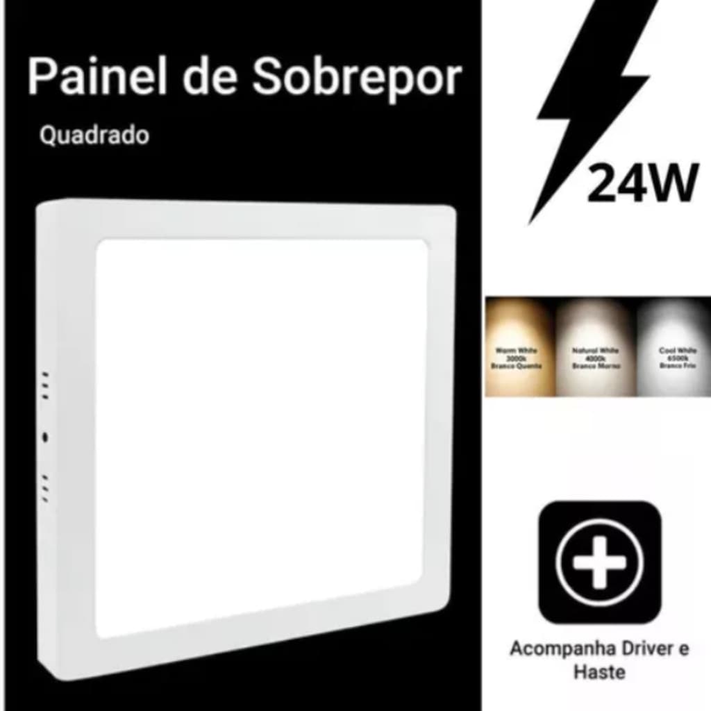 Painel Plafon Sobrepor Led 25w Quadrado 30x30 Slim 6500k/4000/3000k Cor Branco Frio/Branco neutro/Branco Quente/led