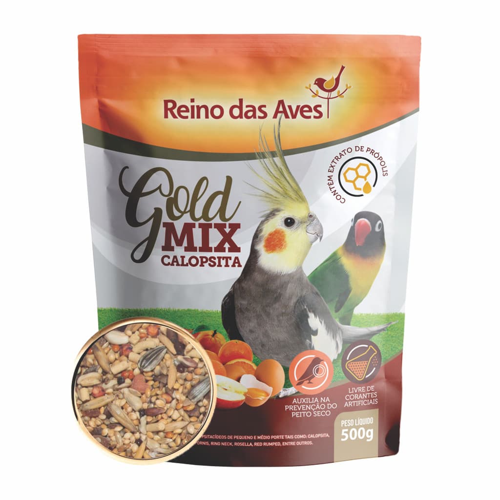 RAÇÃO GOLD MIX CALOPSITA - REINO DAS AVES - 500G.