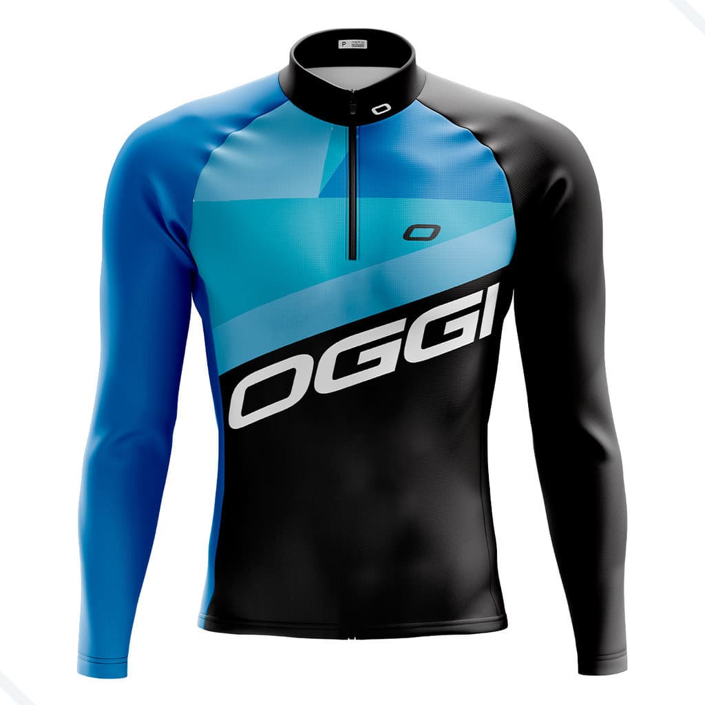 CAMISA CICLISMO MASCULINA OGGI AZUL COM BOLSOS UV 50+