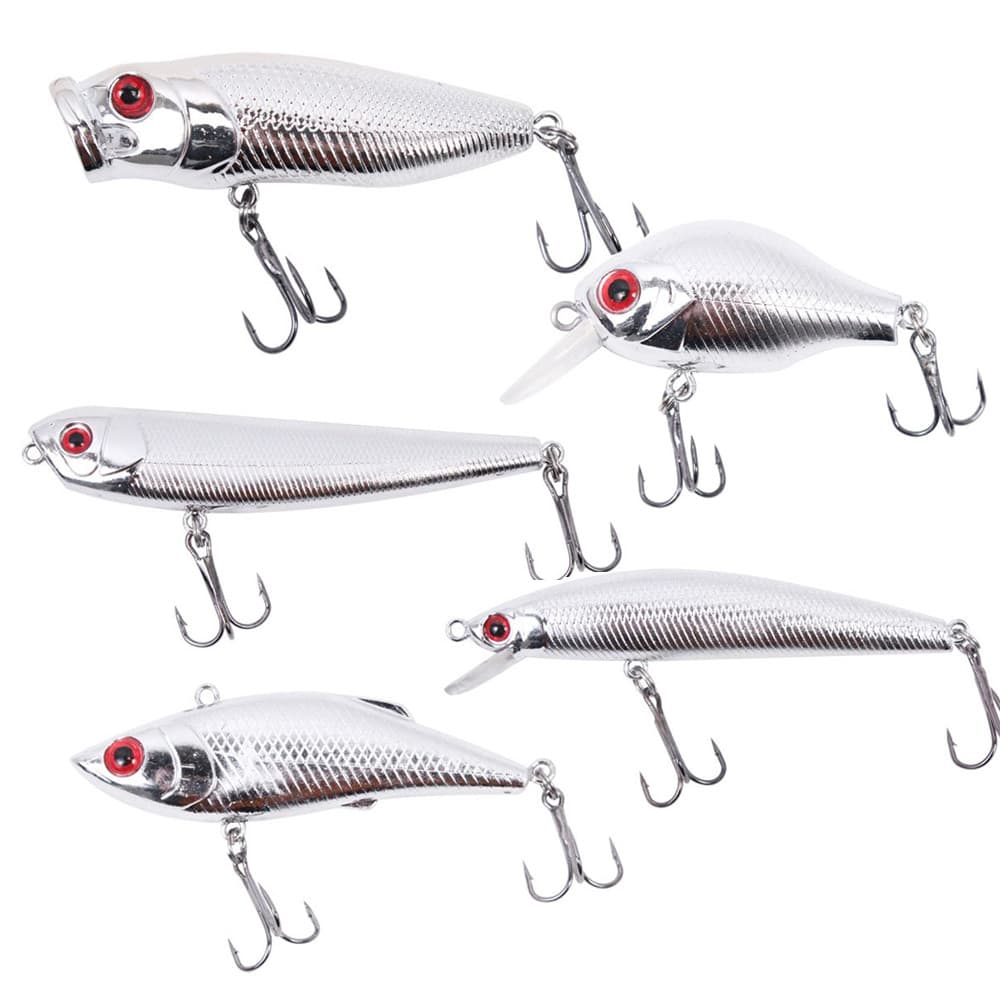 5 Peças Iscas De Pesca De Plástico Rígido Prateado Tamanho Misto Kit De Isca Artificial