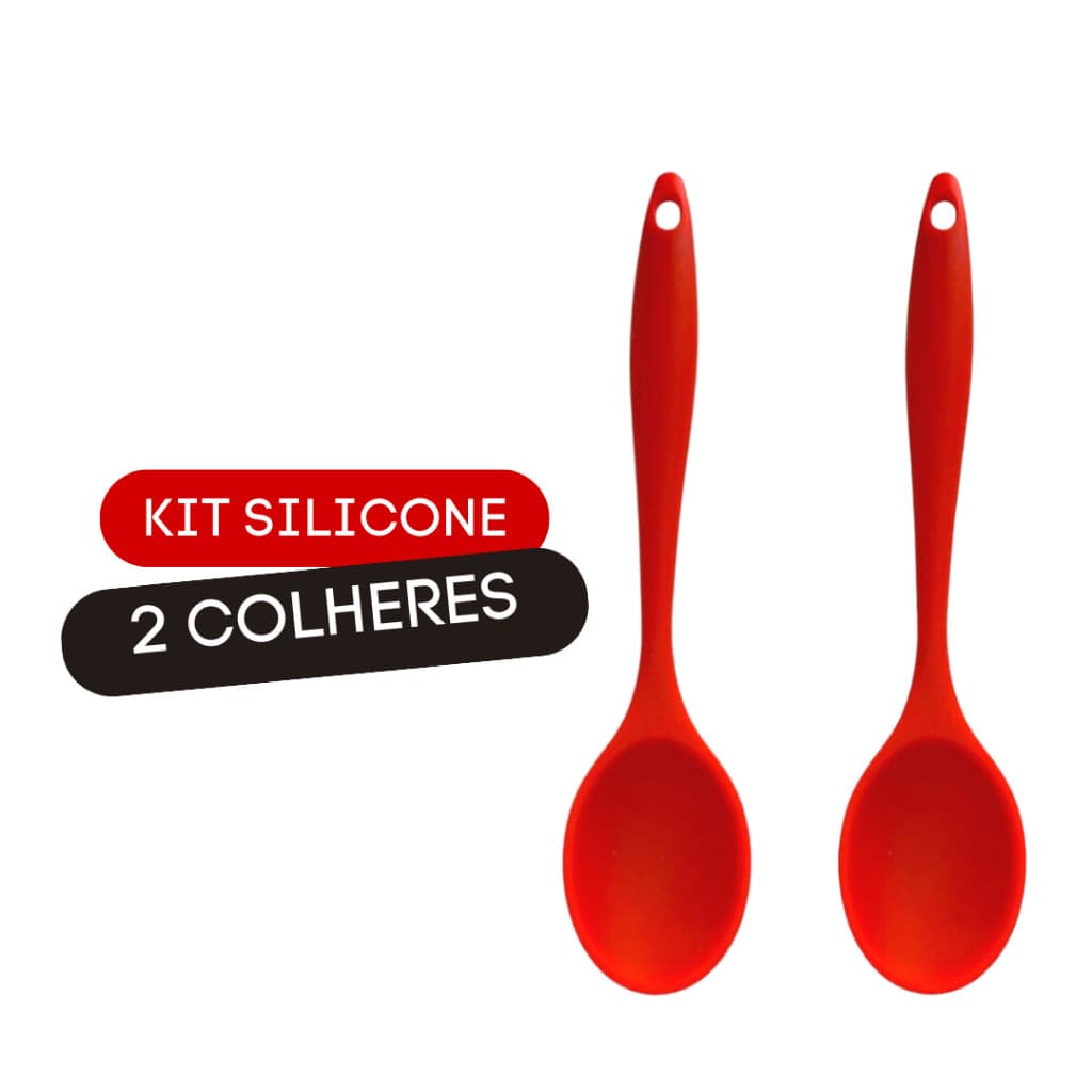 Colher de Silicone Pão Duro 27cm Grande  Kit 2 Peças Preto Vermelho