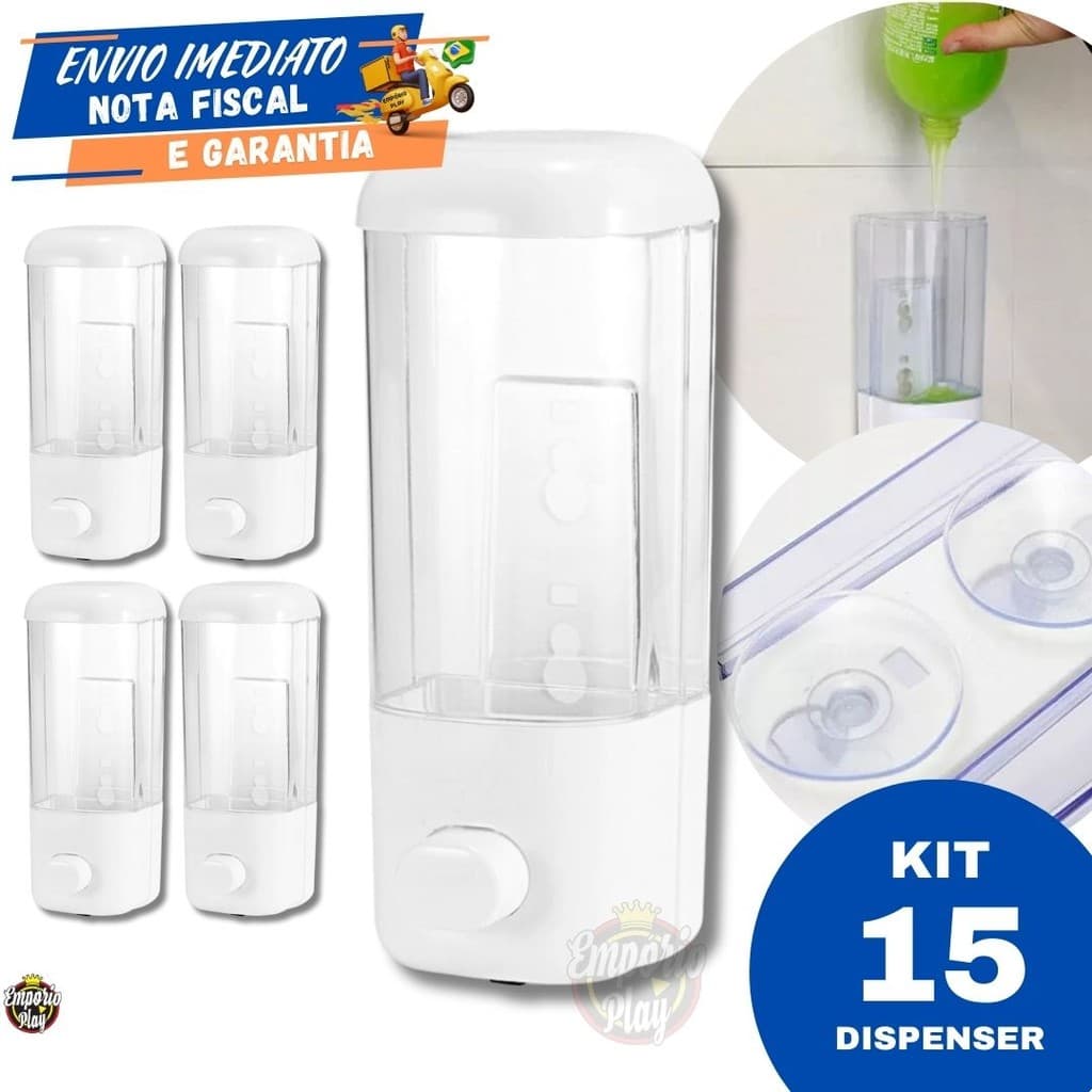 Kit 15 Dispenser De Parede Porta Álcool em Gel Detergente Sabonete Líquido 500ml Parede com Ventosa