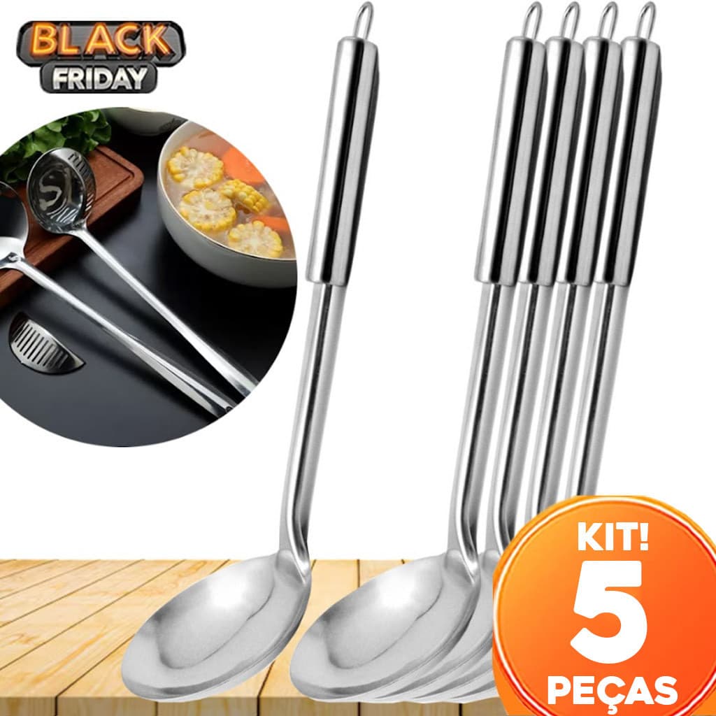 Kit com 5 Conchas para Molho em Aço Inox – Ideal para Sopa, Feijão e Outros Molhos | Utensílio de Cozinha