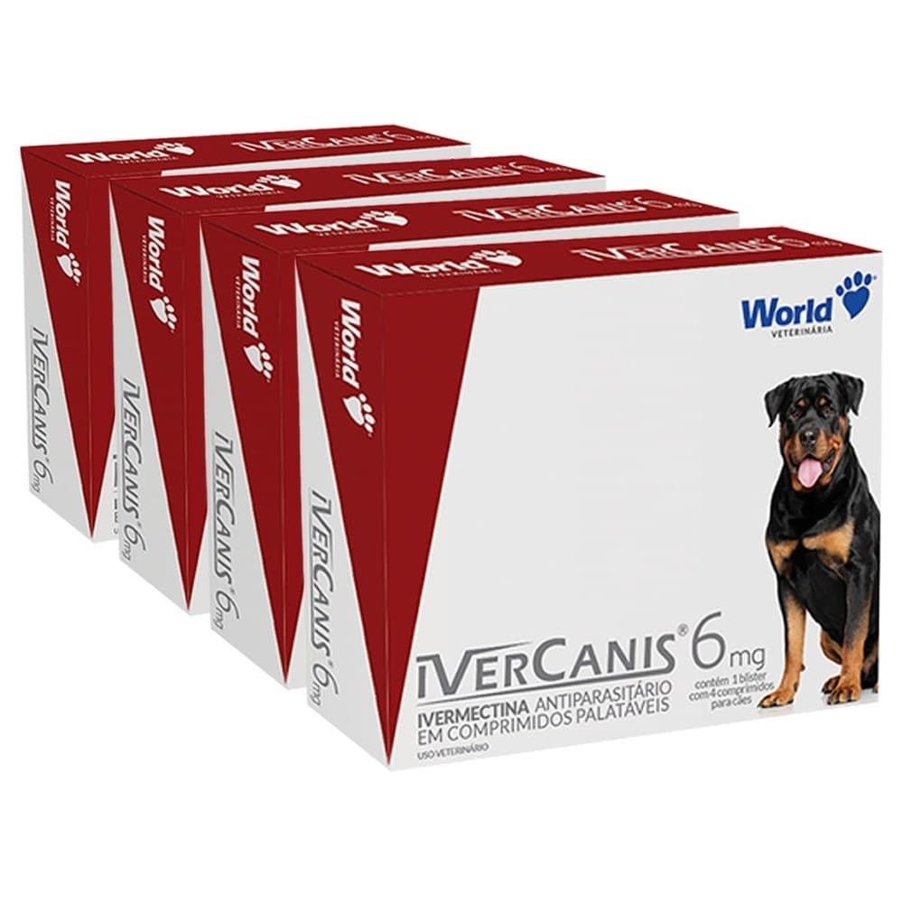 KIT 4 Unidades Ivercanis 6 mg Cães 30kg 04 Comprimidos antiparasitario Para Cachorro