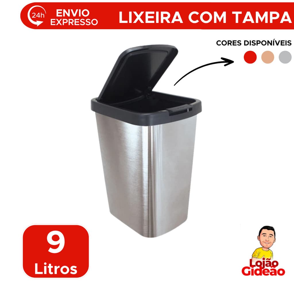 Lixeira Com Tampa Click 9 Litros Para Cozinha Banheiro Escritório Reforçada Cesto de Lixo Resíduos