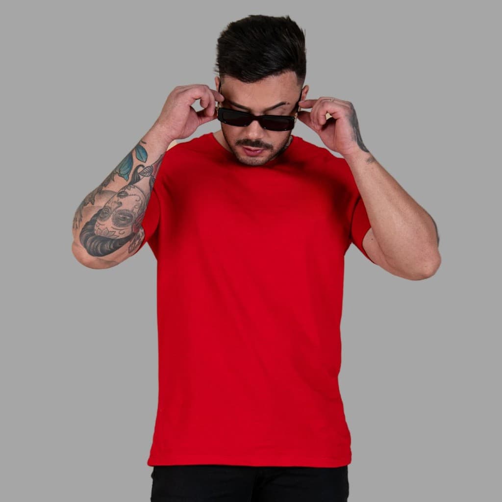 Camiseta Masculina Básica Vermelha Estilosa Algodão Premium