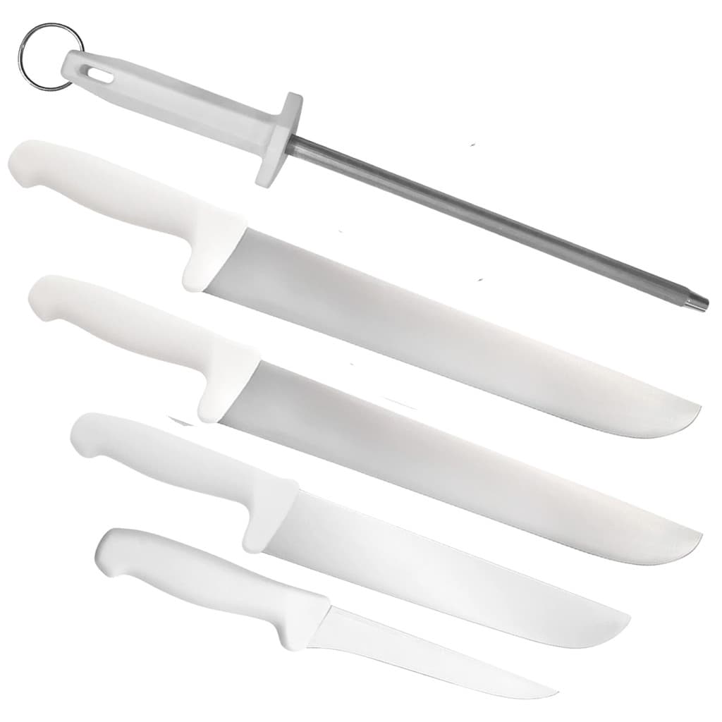 Jogo de Faca Açougue Profissional 5 peças Faca de Carne Desossa Faca Peixeira Chaira 12 Churrascaria