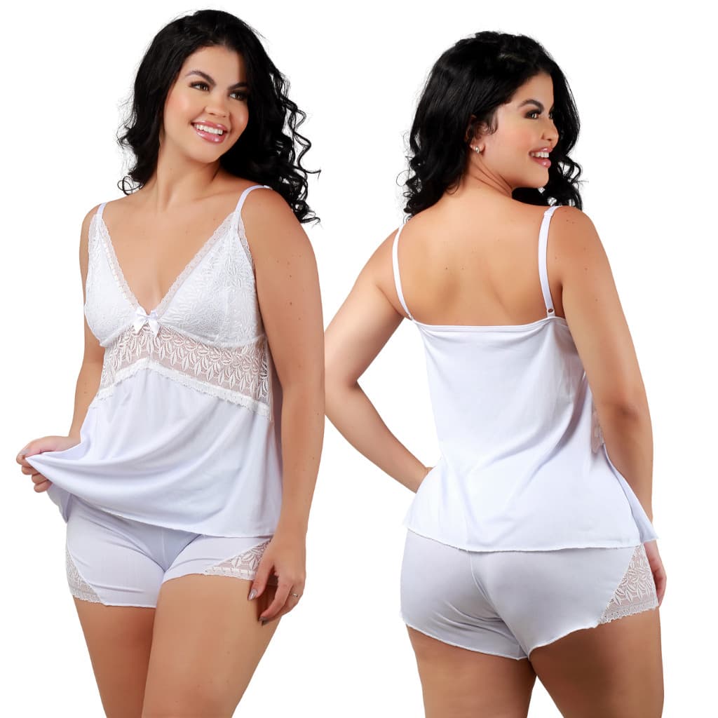 Pijamas Adultos Femininos Baby Doll Liganete Alcinha Liso Renda Short Doll