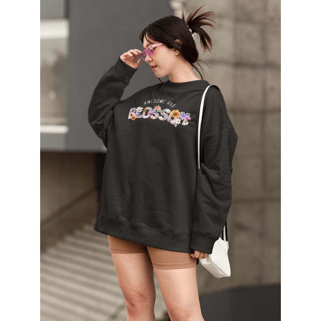 Moletom Blusa de Frio Básico Estiloso Feminino Estampado Gola Redonda Confortável 100% Algodão - Flores.