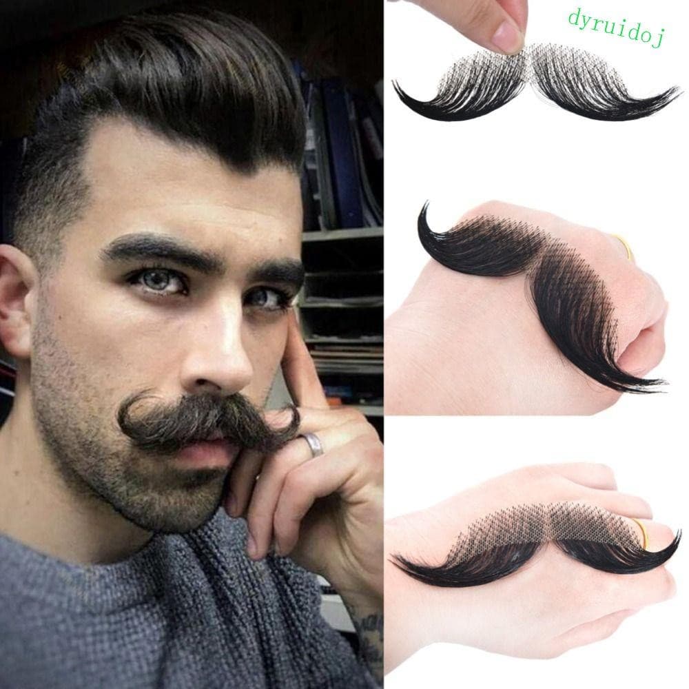 DYRUIDOJ1 Barba De Cabelo Humano , Falsa De Maquiagem Natural Artesanal , Bigode Falso Realista Preto Real