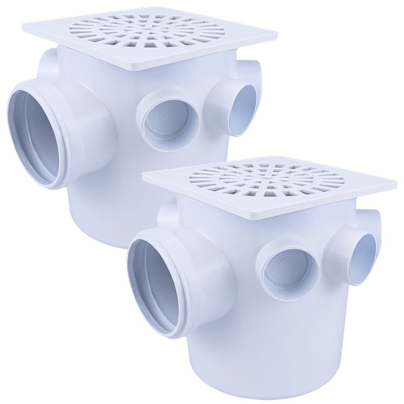 Kit 2 Caixas Sifonadas Herc Reforçada 150x175x75 Completa Com Ralo 7 Entradas 40mm DN 40 1 Saída DN75