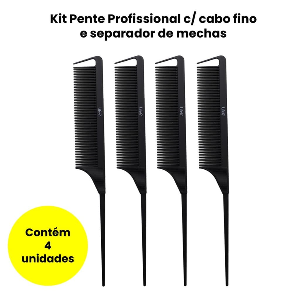 KIT C/4 PENTES PROFISSIONAL C/ CABO FINO E SEPARADOR DE MECHAS