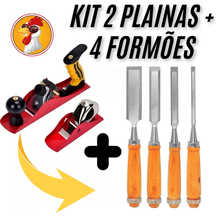 Plaina + Formão Kit com 2 Plainas + 4 Formões Entalhar Esculpir Madeiras Marceneiro Carpinteiro