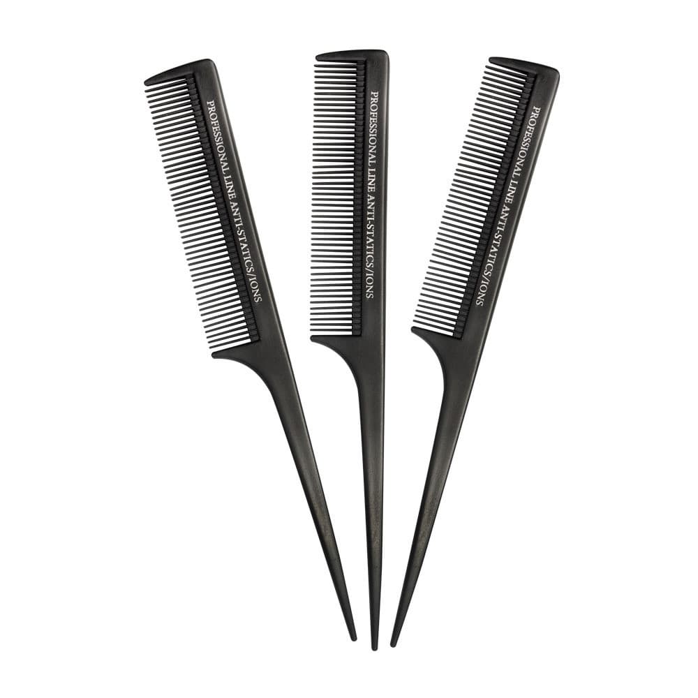 Kit 3 Pentes Cabo Fino Cabeleireiro Profissional Antiestático Carbono Uso com Secador e Chapinha Comare