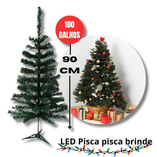 Arvore de Natal 90cm 100 Galhos Pinheiro com led Pisca Pisca