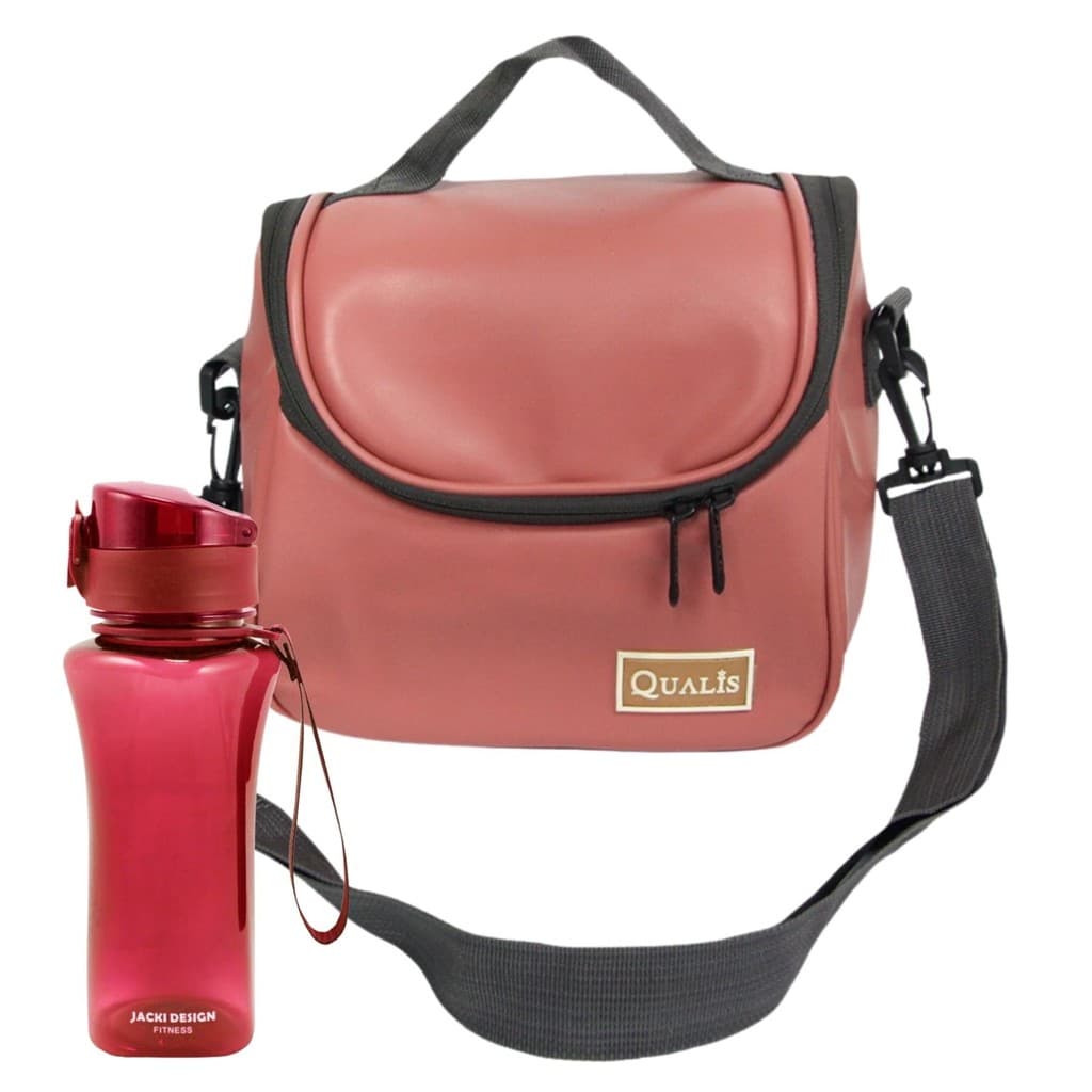 Kit Lancheira Térmica Fitness PU Rosê Com Garrafa 450ml