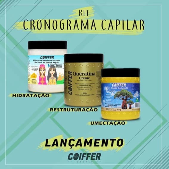 Cronograma Capilar Coiffer 500g 3 Unidades Hidratação, Nutrição e Reconstrução