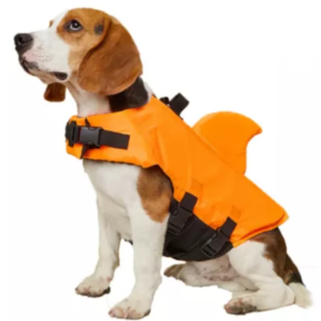 Colete Salva Vidas Flutuante Tubarão Shark Pet Dog Cachorro - Laranja - M