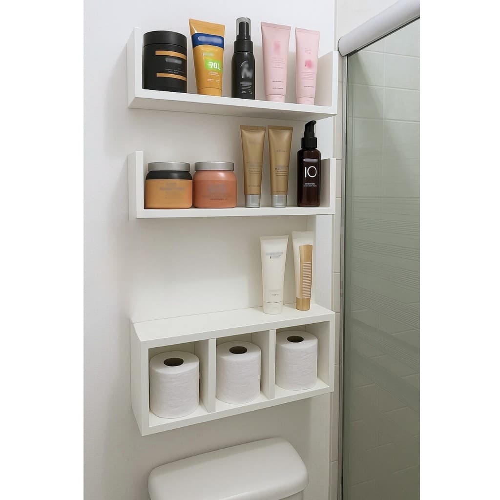 Nicho Para Papel Higiênico Com 2 Prateleiras Em U  Mdf Branco Decorativo Fosco