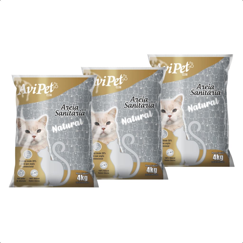 Kit 03 Areia Para Gato Granulada Natutal Grossa Avipet 4kg