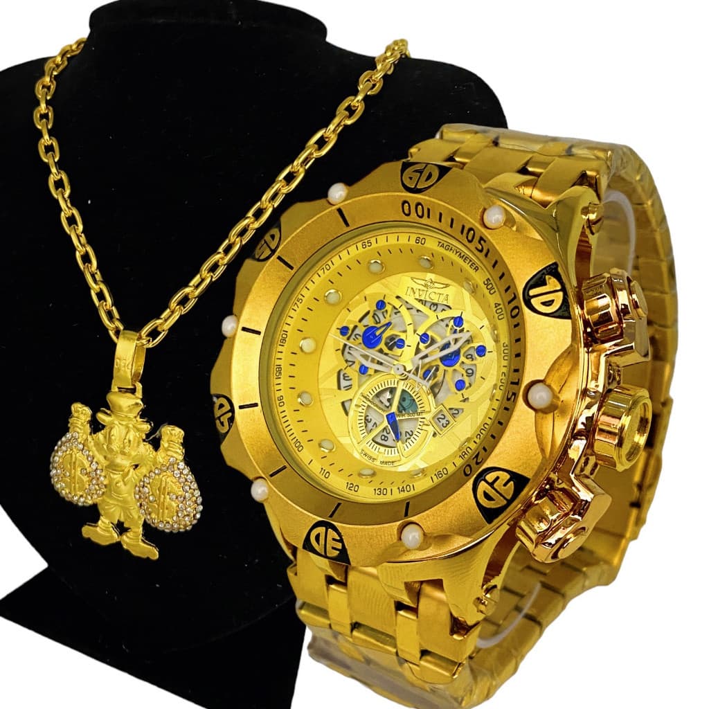 Relógio Dourado Hybrido C/ Cordão Moeda Antiga Qualidade Premium