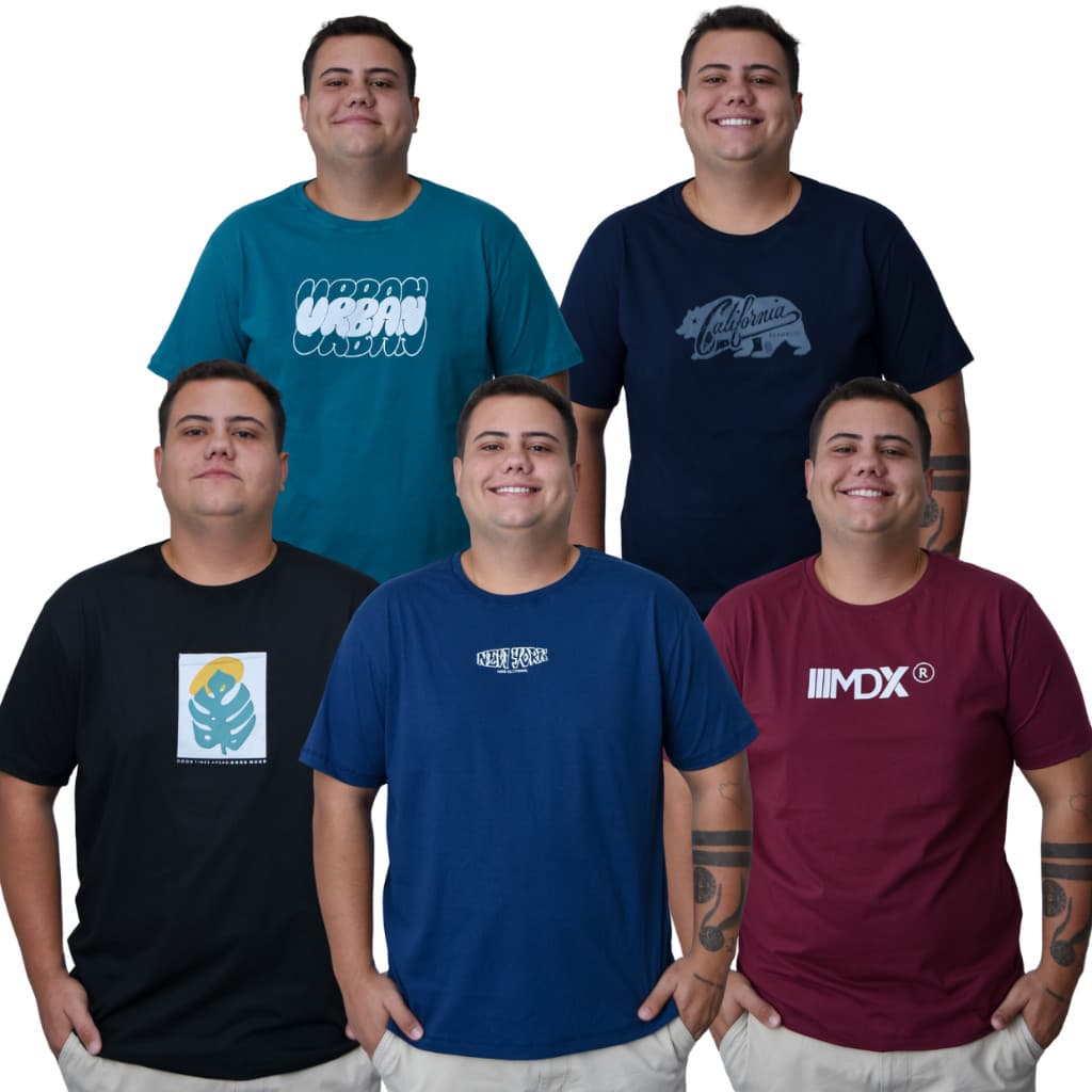 Kit 5 Camisas Premium Plus Size G1 ao G6 100% Algodão
