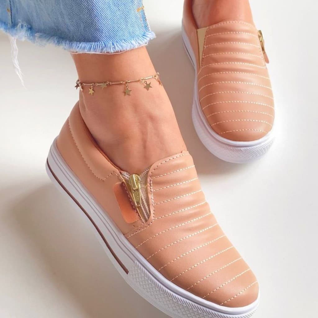 TENIS SLIP ON  Ziper Calce Fácil Feminina Confortável Macia Leve
