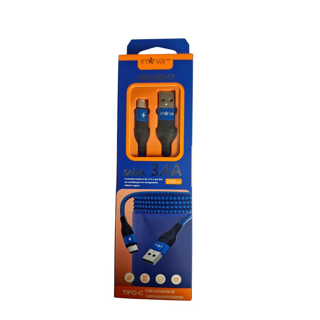 Cabo De Celular Carregador Tipo-C 2 Metros Bem reforçado nylon Turbo INOVA