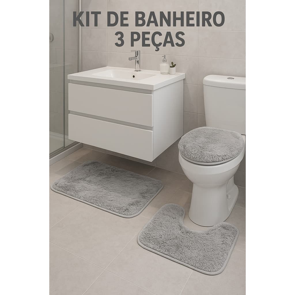 Kit de Tapetes Luxo para Banheiro Conforto e Elegância em 3 Peças - Sortido