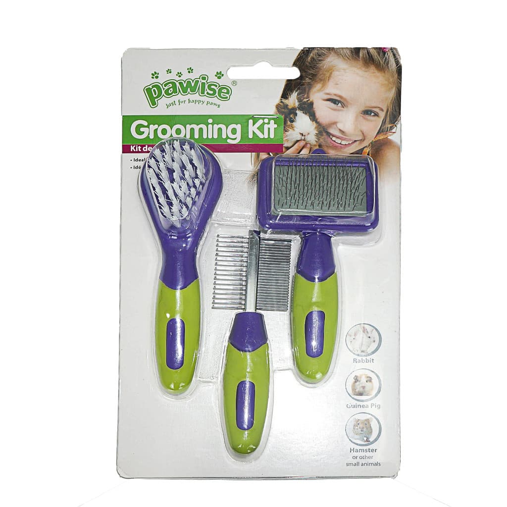 Kit Grooming Roedores Pawise 3 Peças – Escova, Rasqueadeira e Pente Duplo