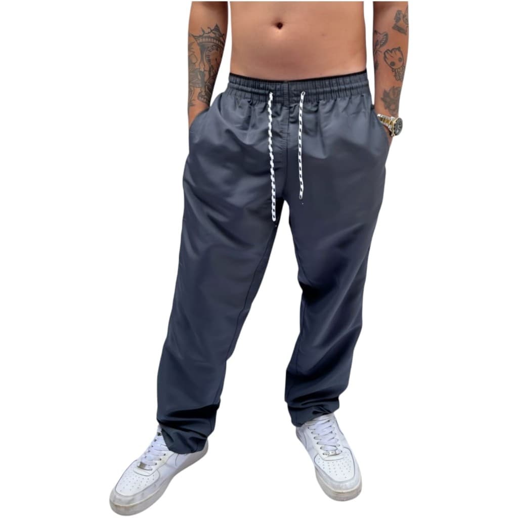 Calça Tactel Grosso Masculina C Elástico E Cordão Para Amarrar Lisa Costura Reforçada Com 3 Bolsos