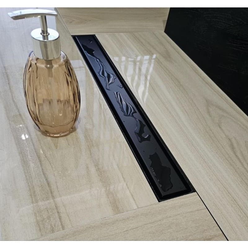 Ralo Linear Sifonado Invisível Aço inox Preto 6x50cm Banheiro Lavabo Área gourmet Lavanderia