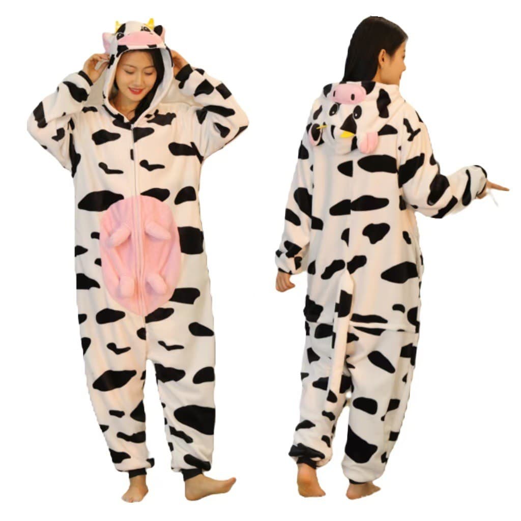 Novo Pijama Onesie de Flanela de Halloween Transfronteiriço Vaca Animal de Desenho Animado Kuromi Loungewear Lote Misto